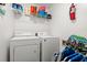 Bright laundry room with washer, dryer, and convenient shelving for storage at 917 S Ocean Blvd. # 103, Surfside Beach, SC 29575