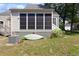 Well-maintained backyard with green grass, screened in porch, white fence and a kayak at 1422 Baldwin Ct. # 1422, Little River, SC 29566