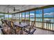 Inviting screened-in porch featuring an outdoor dining table with views of the water at 1924 Pompano Dr., Garden City Beach, SC 29576