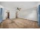 A bedroom featuring carpet floors, patterned walls and ceiling fan at 219 Caropine Dr., Surfside Beach, SC 29575