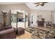 Comfortable living area with vaulted ceiling, tv built-in, and an open doorway at 3910 Stillwood Dr., Myrtle Beach, SC 29588