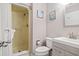 Bathroom with a shower and updated vanity at 430 Ocean Creek Dr. # 2534, Myrtle Beach, SC 29572