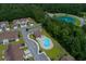 Aerial view of community and surroundings with pool, ponds, landscaping and parking at 115 Machrie Loop # D, Myrtle Beach, SC 29588