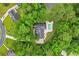 Aerial view of the property showing the house with a pool, lush greenery, and surrounding neighborhood at 116 Chapel Ridge Circle, Myrtle Beach, SC 29588