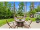 Backyard firepit area with paver patio, Adirondack chairs, and views of lush landscaping at 116 Chapel Ridge Circle, Myrtle Beach, SC 29588