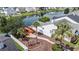 Aerial view of backyard with deck, playground and fenced-in yard at 140 Avondale Dr., Myrtle Beach, SC 29588