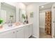Bathroom with a double sink vanity, modern fixtures, and a shower at 1403 Nokota Dr., Conway, SC 29526