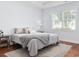 Cozy bedroom with a striped bedspread, hardwood floors and lots of natural light at 196 La Patos Dr., Myrtle Beach, SC 29588