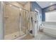 Beautiful bathroom with a walk in shower, a soaking tub, and beach themed decor at 2300 Lark Sparrow St., Myrtle Beach, SC 29577