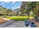 Expansive backyard featuring lush greenery, a pool, mature trees and a cozy shed at 2382 Waverly Rd., Pawleys Island, SC 29585