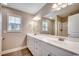 Spacious bathroom with double sink vanity, large mirror, and shower at 3129 Slade Dr., Conway, SC 29526