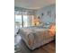 Comfortable bedroom with ocean-themed decor and balcony access, perfect for relaxation at 523 S Ocean Blvd. # 705, North Myrtle Beach, SC 29582