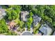 Aerial view of the property showcases its large lot, landscaping, and proximity to neighboring homes at 840 Jeter Ln., Myrtle Beach, SC 29588