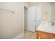 Neutral bathroom featuring a single sink vanity, tile floors, and a linen closet at 908 Wrigley Dr. # 17-3_17-3G, Myrtle Beach, SC 29588