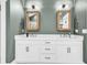 Well-lit double vanity bathroom with framed mirrors, white cabinets, and modern fixtures offers style and functionality at 103 Pigeon Forge Ct., Murrells Inlet, SC 29576