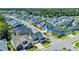 An aerial view shows similar styled houses on small manicured lots with swimming pools at 1145 Captain Hooks Way, North Myrtle Beach, SC 29582