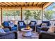 Relaxing patio area featuring wicker chairs with blue cushions surrounding a fire pit at 1145 Captain Hooks Way, North Myrtle Beach, SC 29582