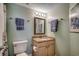 Cozy bathroom featuring a toilet, sink, and light fixtures at 1990 N Waccamaw Dr. # 807, Murrells Inlet, SC 29576