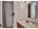Practical bathroom with a vanity, ample lighting, and a shower with a patterned curtain at 2309 Withers Dr. # 5, Myrtle Beach, SC 29577