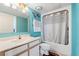 Bright bathroom with modern vanity, framed mirror, and shower/tub combo at 2801 S Ocean Blvd. # 941, North Myrtle Beach, SC 29582