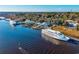 An aerial view of a scenic waterfront with docked boats and lush trees on a sunny day at 4430 Eastport Blvd. # L-11, Little River, SC 29566