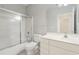 Bathroom featuring white vanity, shower/tub combo with sliding glass door, and tile floors at 4430-G Montrose Ln. # G, Myrtle Beach, SC 29579