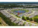 Aerial view of a charming neighborhood featuring a pond and well-manicured lawns at 450 Oaklanding Ln., Murrells Inlet, SC 29576