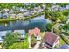 Aerial view of home showcases its prime waterfront location and well-manicured surroundings at 521 Bay Drive Ext., Garden City Beach, SC 29576