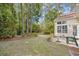 Lush backyard with a concrete patio and an American flag at 86 Wickham Ct., Pawleys Island, SC 29585