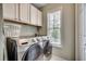 Functional laundry room with white cabinets, modern washer and dryer units, and natural light at 251 Egret Run Ln. # 1122, Pawleys Island, SC 29585