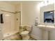 Bathroom featuring a walk-in shower, pedestal sink, and toilet at 3718 Highway 931, Conway, SC 29526