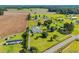 Aerial view of a charming home, surrounded by a verdant lawn and expansive farmland, offering a serene country lifestyle at 5589 Highway 668, Conway, SC 29526