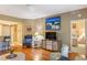 Comfortable living space with stylish furnishings and a view into the bedroom through an open door at 1221 Tidewater Dr. # 2112, North Myrtle Beach, SC 29582