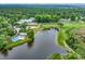 Aerial view of community showcasing golf course, lake, pool, and residential buildings at 179 Golden Bear Dr. # C4, Pawleys Island, SC 29585