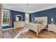 Tastefully decorated bedroom with hardwood floors, blue walls, large windows, dresser, and bedside tables at 2150 North Berwick Dr., Myrtle Beach, SC 29575