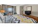 Relax in this comfortable bedroom with balcony access, TV, and ample closet space at 2500 N Ocean Blvd. # 601, Myrtle Beach, SC 29577