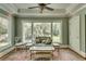 Comfortable sitting room with light green walls, tray ceiling, large windows, and floral seating at 2790 Fowler Rd., Loris, SC 29569