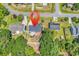 Aerial view of a home with fenced in back yard and patio cover, denoted by a red map pin at 340 Boxcar Dr., Longs, SC 29568