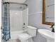 Bathroom featuring a tub, shower, and pedestal sink at 340 Boxcar Dr., Longs, SC 29568