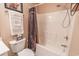 Bathroom with a tub-shower combo, white tile, and updated fixtures at 359 Harbour Reef Dr., Myrtle Beach, SC 29588