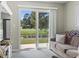 Comfortable living room featuring a sliding door with scenic views of the pond and well-maintained outdoor space at 3676 Clay Pond Village Ln. # 4, Myrtle Beach, SC 29579