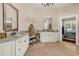 Main bathroom with double sinks, granite countertops, beautiful mirrors and tile flooring at 3736 Kingsley Dr., Myrtle Beach, SC 29588