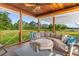 Relaxing covered back porch area with outdoor furniture and view to pasture at 4499 Highway 308, Aynor, SC 29544
