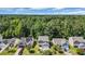 Aerial view of a neighborhood, highlighting well-maintained homes, lush greenery, and surrounding tree line at 4501 Farm Lake Dr., Myrtle Beach, SC 29579