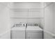 Convenient laundry closet features a full-sized washer and dryer with wire shelving at 578 Circle Dr., Myrtle Beach, SC 29575