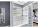 Bright bathroom featuring subway tile and glass block window at 601 Jousting Ct., Conway, SC 29526