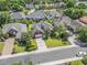 A captivating aerial view shows a brick home nestled in a picturesque neighborhood at 806 Compass Point Dr., North Myrtle Beach, SC 29582