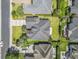 An overhead view displaying the backyard, roof, and landscaping at 806 Compass Point Dr., North Myrtle Beach, SC 29582