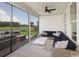 Screened in patio area with comfortable outdoor seating, and ceiling fan at 9419 Long Meadow Way, Longs, SC 29568