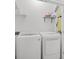 Laundry room with modern washing machine, dryer, shelving, and cleaning supplies at 146 Georges Bay Rd., Surfside Beach, SC 29575